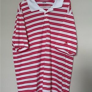 #025 Adidas Golf Men’s 2XL Red and White Striped Polo Shirt